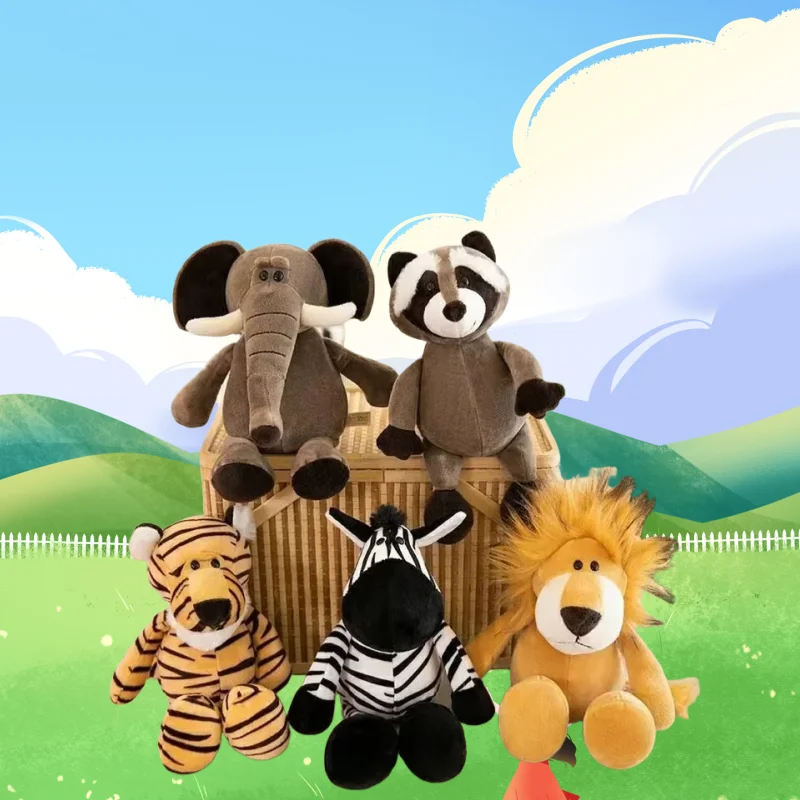 25CM Kawaii Jungle Animal Plush Toys Forest Animal Plush Dog Zebra Elephant Lion Fox Giraffe Children's Toys Doll Birthday Gift