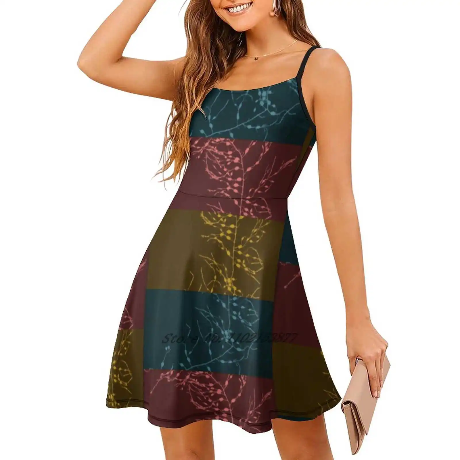 Algae Multicolor Loose Pocket Dress Summer Sexy V Neck Dress Print Short Sleeve Dress Algae Botanicals Nature Multi Color