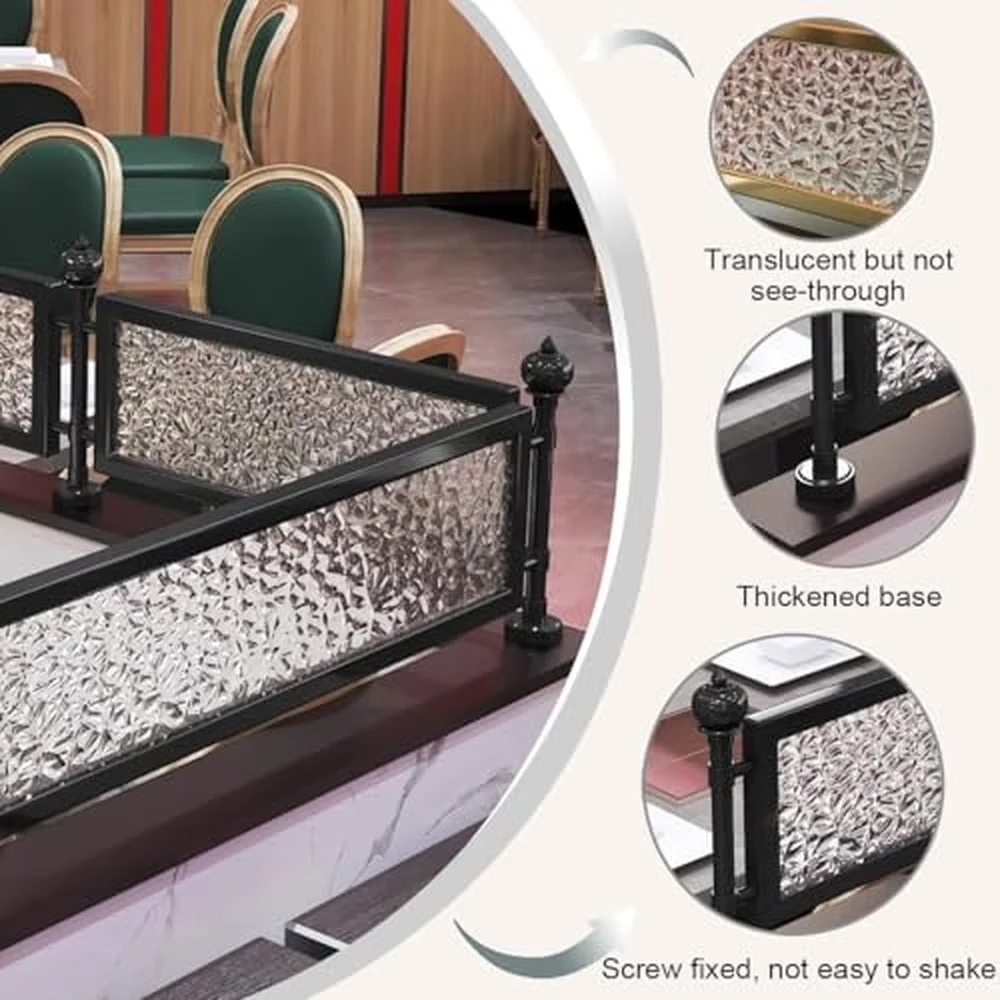 Iron Dividers for Dining Areas Countertop Partition Screen Tempered Glass Restaurant Partitions Commercial Translucent