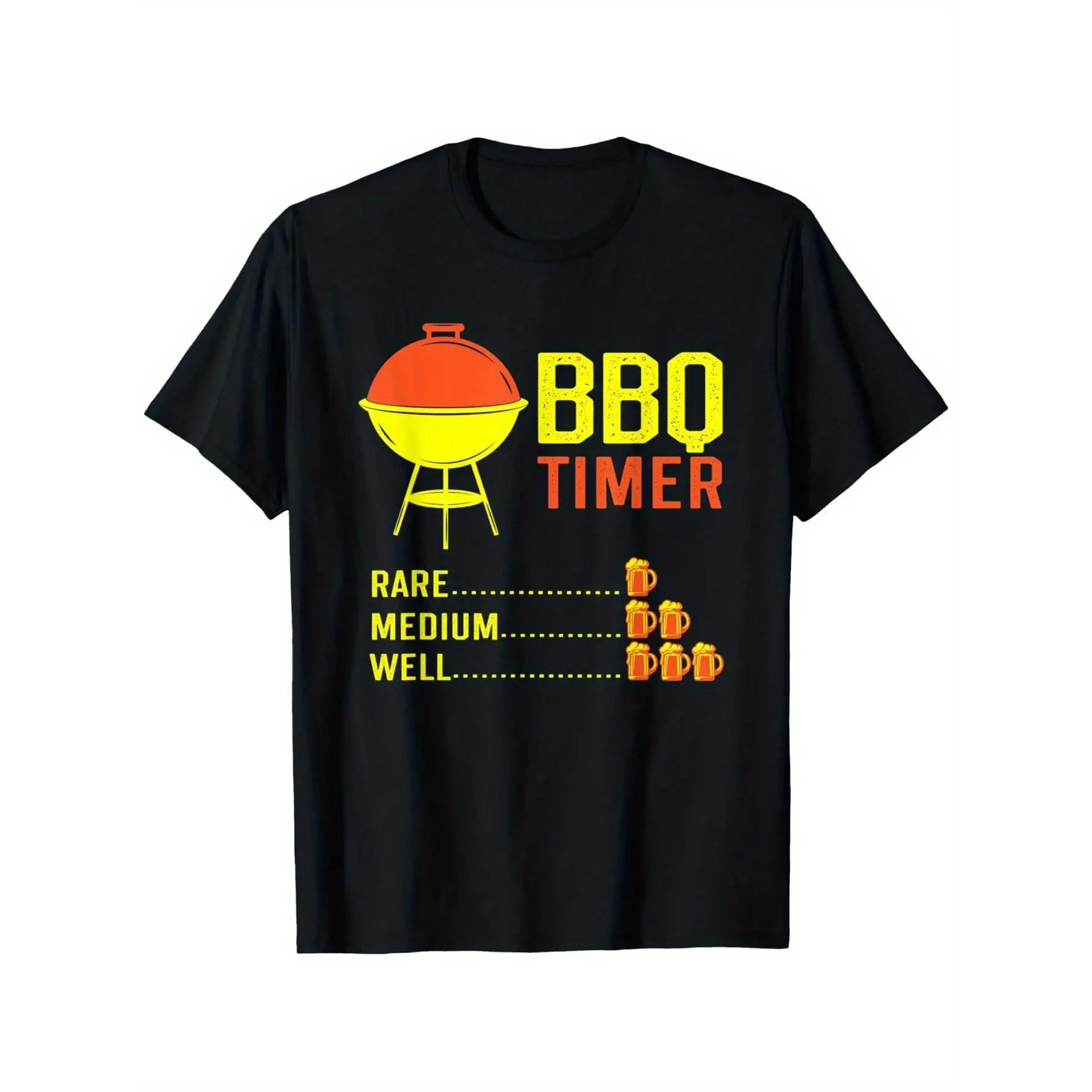 

BBQ Timer Funny Barbecue Beer Chart Grill Cooking Time T-Shirtprinted T-Shirt-Spring And Summer Casual Short-Sleeved T-Shirt-Men