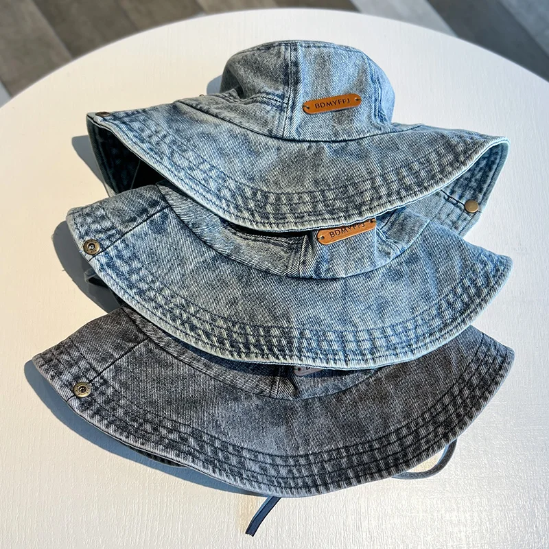 

Bucket Hat Women Men Denim Fisherman Cap Outdoor Camping Mountaineering Retro Washed Sunshade Sun Hat Female New