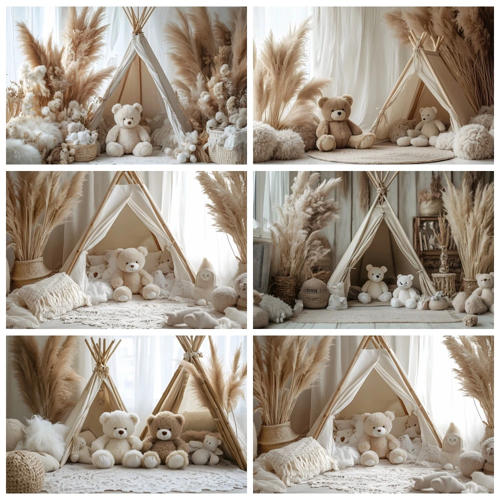 

Newborn Baby 1st Birthday Photography Backdrop Tent Little Bear Cake Smash Kids Birthday Party Baby Portrait Background Props