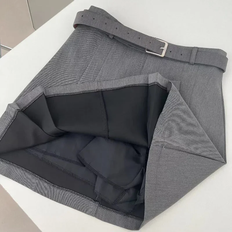 

Preppy Style Pleated Skirts Women Korean Chic High Waist with Belt Mini Skirt Ladies Solid Color All-match Casual A-line Skirk