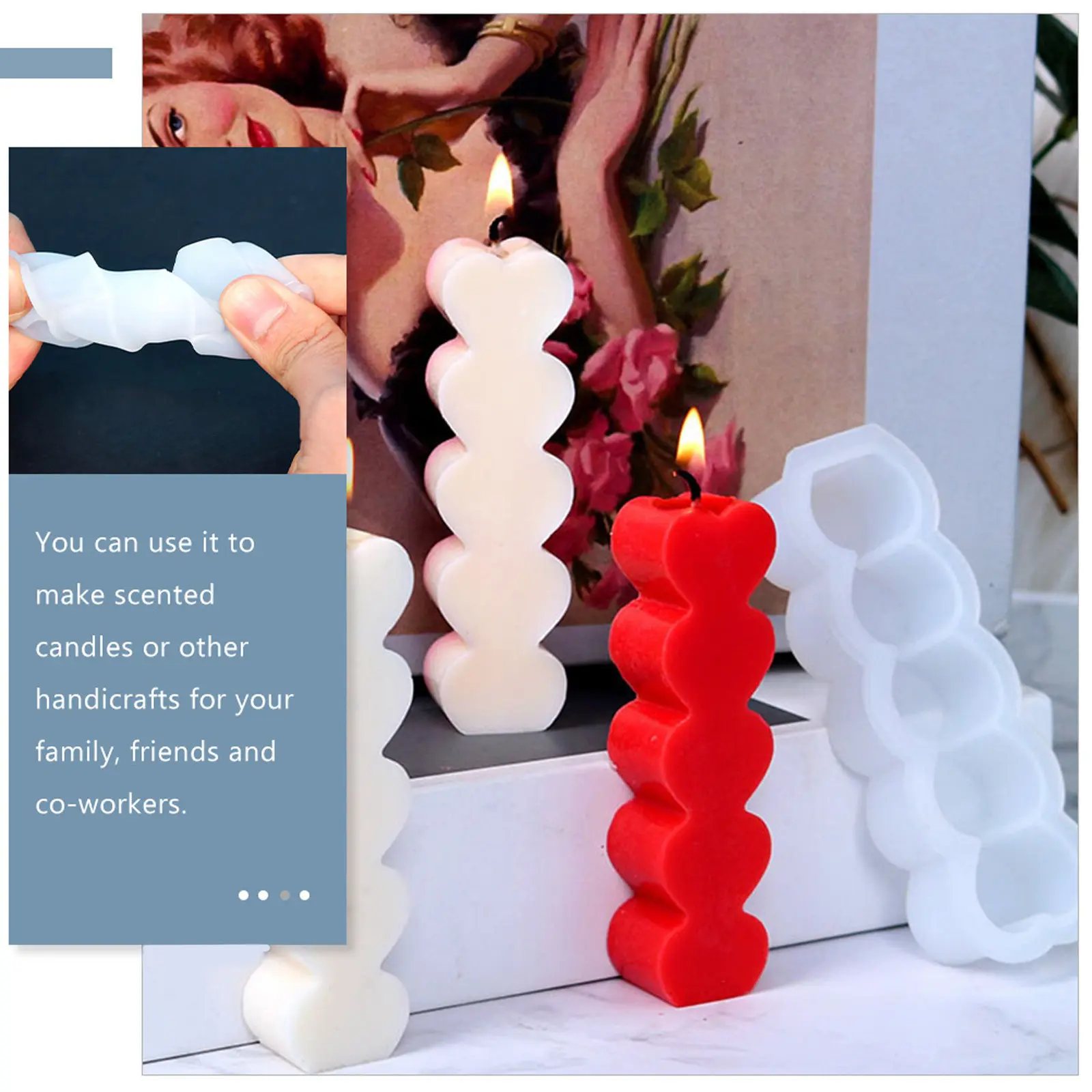 6Pcs Heart Shape Silicone Molds Easy Demould DIY Making Mold Handmade Soap Wax Craft Supplies Valentine Decoration