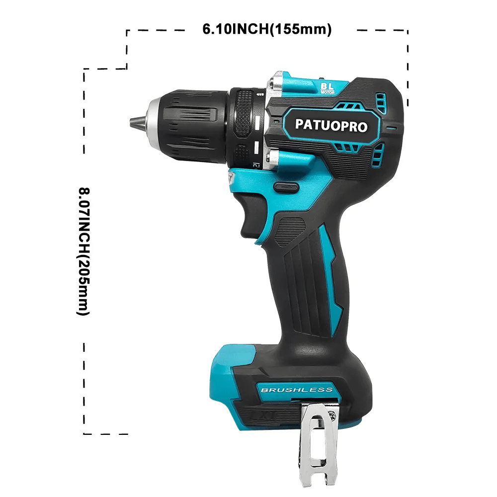 Imagem -04 - Patuopro-furadeira Elétrica Brushless Carpintaria sem Fio Ferramentas Elétricas Handheld para Makita 21 Torque Setting Bateria 18v 10 mm