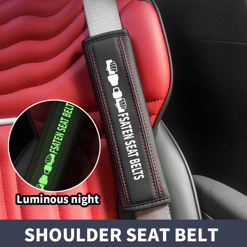

1 pair Car Seat Belt Shoulder Cover Safety Tips 'Fsaten Seat Belts' Luminous text seat belt decoration car interior Accessories