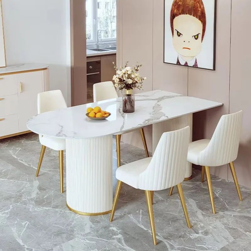 Light Luxury Modern Glossy Rock Slab Dining Table Chair Negotiation Table Rectangular Island Design Dining Table