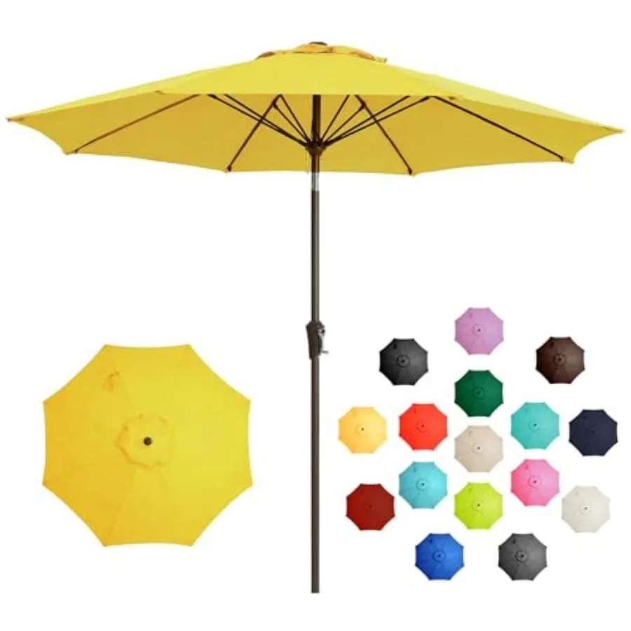 

LOUNZY 9Feet Large Outdoor Patio Umbrella Table Umbrella-UV ResistantEasy Push Button Tilt and Crank 8 Sturdy Fiberglass Ribs P