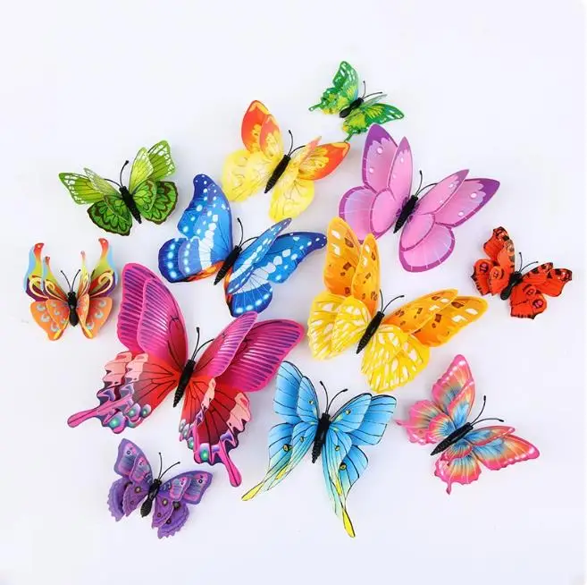 

12pc Simulated Butterfly wedding decorations Wall Sticker Pin Decorative Curtains and Window Screens 3D Magnetic Butterfly