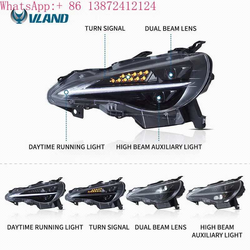 

VLAND Manufacturer Full LED Headlights 2012-UP Scion FR-S Sequential Car Head Lights for Toyota IS250 FT86 GT86 BRZ Front Lamp
