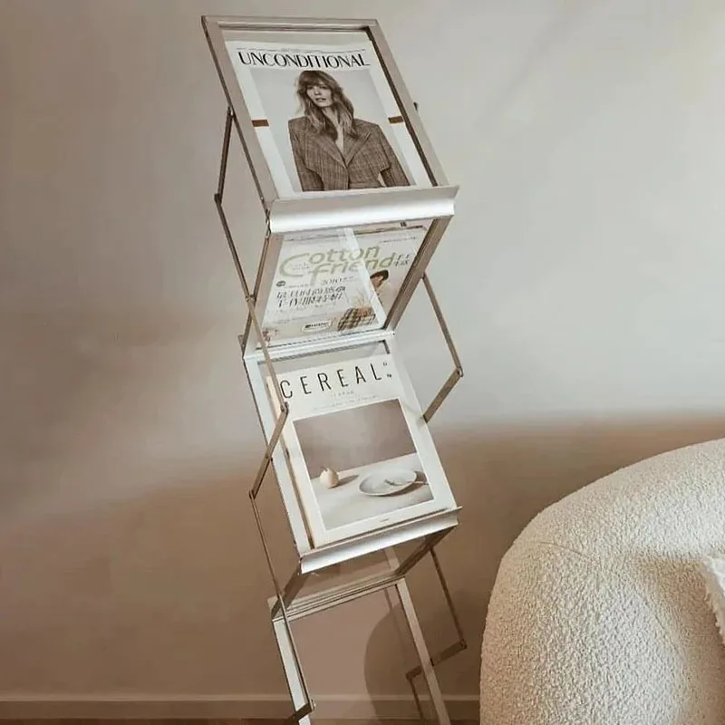 Folding Magazine Rack Desk Organizer Shelf Multi-purpose Metal Book Shelves Storage Office Library Mobile Furniture for Books