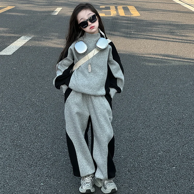 

Junior Girls Sets Autumn Children Girls Contrast Color 2pcs Outfit Kids Girls Turtleneck Sweatshirt Teenager Girls Sport Pant