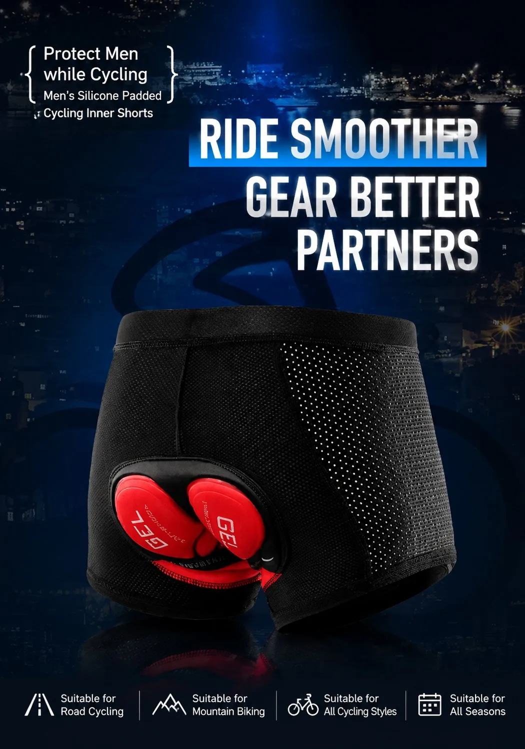 Direktverkauf ab Werk: Gepolsterte Fahrradshorts für Männer und Frauen, atmungsaktive 3D-Gel stoßfeste Fahrradunterhose, MTB-Straßenshorts auf Lager. – Detail 3