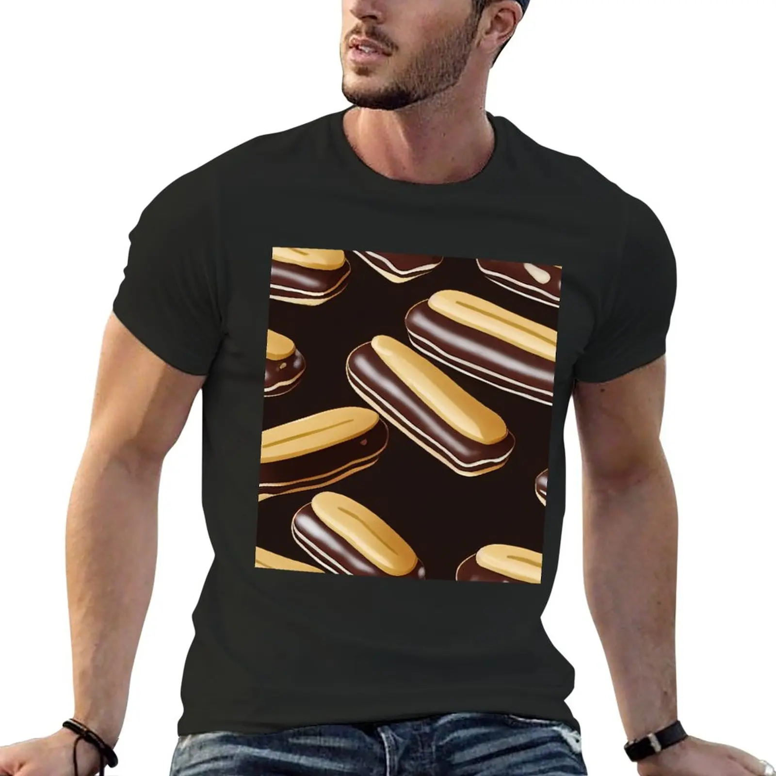 

Chocolate Eclairs pattern T-Shirt vintage clothes hippie clothes oversized Blouse t shirts for men cotton