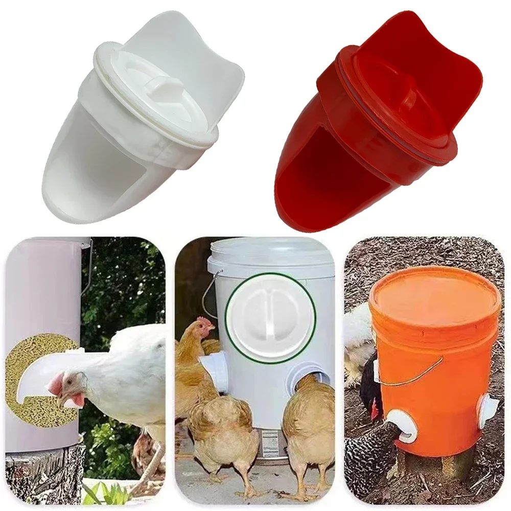 

Chicken Feeder Poultry Feeding Supplies DIY Rain Proof Poultry Feeder Port Gravity Feed Kit For Buckets Barrels Bins Troughs