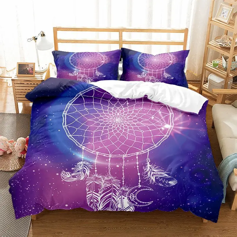 Galaxy Dreamcatcher Bedding Set King/Queen Size,Eye Feathers Pattern Duvet Cover,Boho Tribal Ethnic 2/3pcs Polyester Quilt Cover