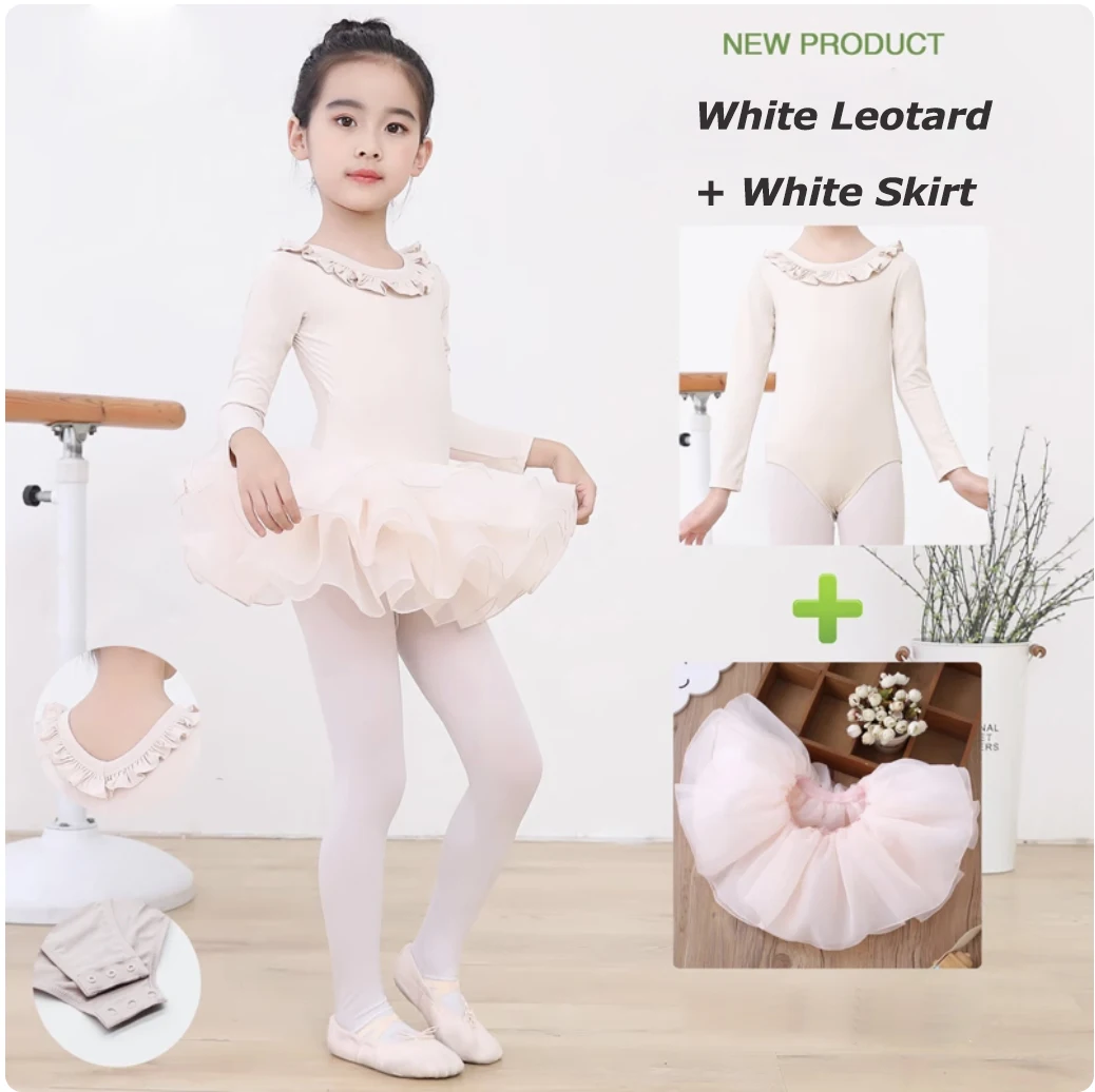 Jupe justaucorps de Ballet à manches longues pour filles, vêtements d'entraînement de danse, robe de danse de gymnastique, Costumes de spectacle de danse d'été