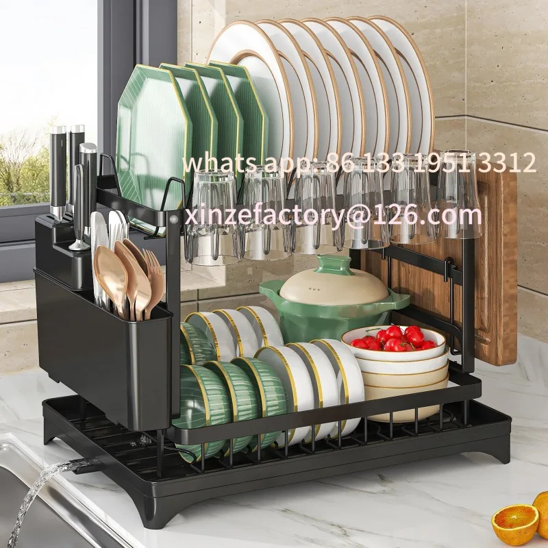 

Customizable 2 tier,dish drying rack,Cutlery rack with spout and draining tray,cutlery holder,cup holder,kitchen countertop stor