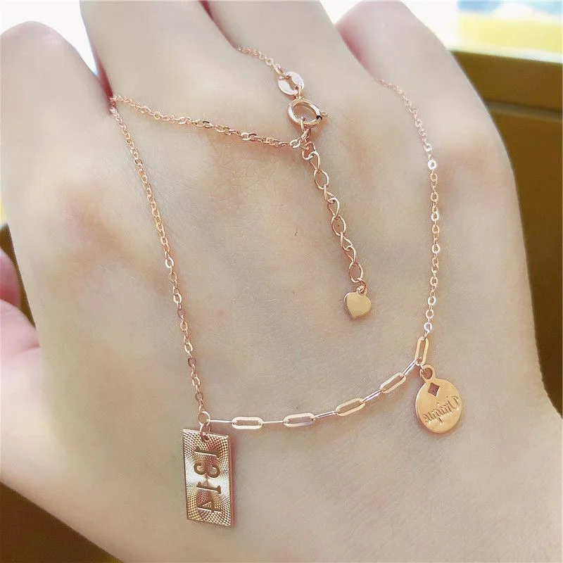 585 Purple Gold Number Square 1314 Necklace for Women Plated 14K Rose Gold Round Pendant clavicle chain Banquet Jewelry