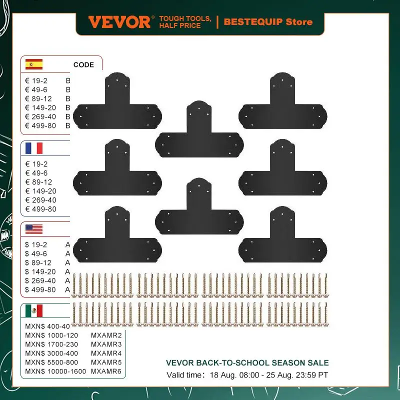 

VEVOR T Bracket 8PC Powder-coated Mending Plate 16 Gauge Steel Tie Flat Connector Post to Beam Bracket for Repair Wood Furniture