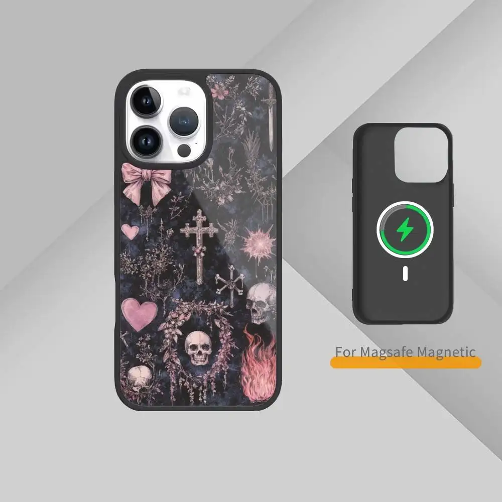 Coque de téléphone gothique coquette cybersigilisme, pour iPhone17,16,15,14,13,12,11 Plus,Pro Max, chargement sans fil magnétique Magsafe