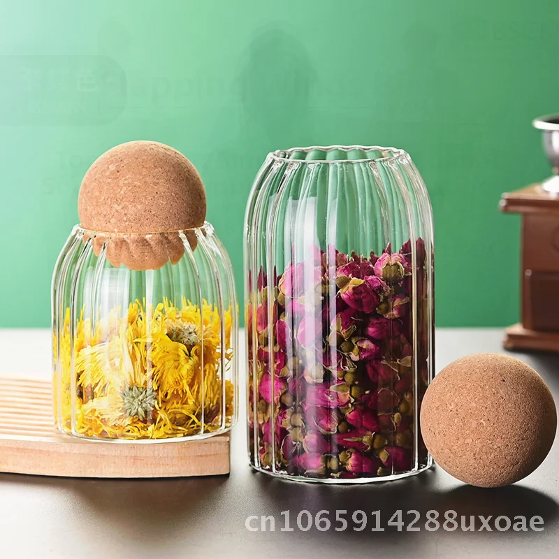 

Cork Spherical Storage Jar Transparent Glass Moisture-Proof Tea Fruit Nut Storage Bottle European Style Various Capacities