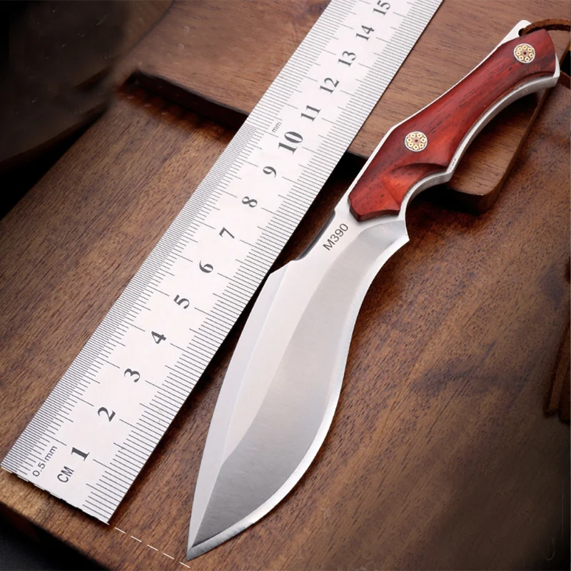 Fixed Blade Knife hunting knife High hardness M390 steel  blade Wooden handle with leather cover outdoor camping EDC tool