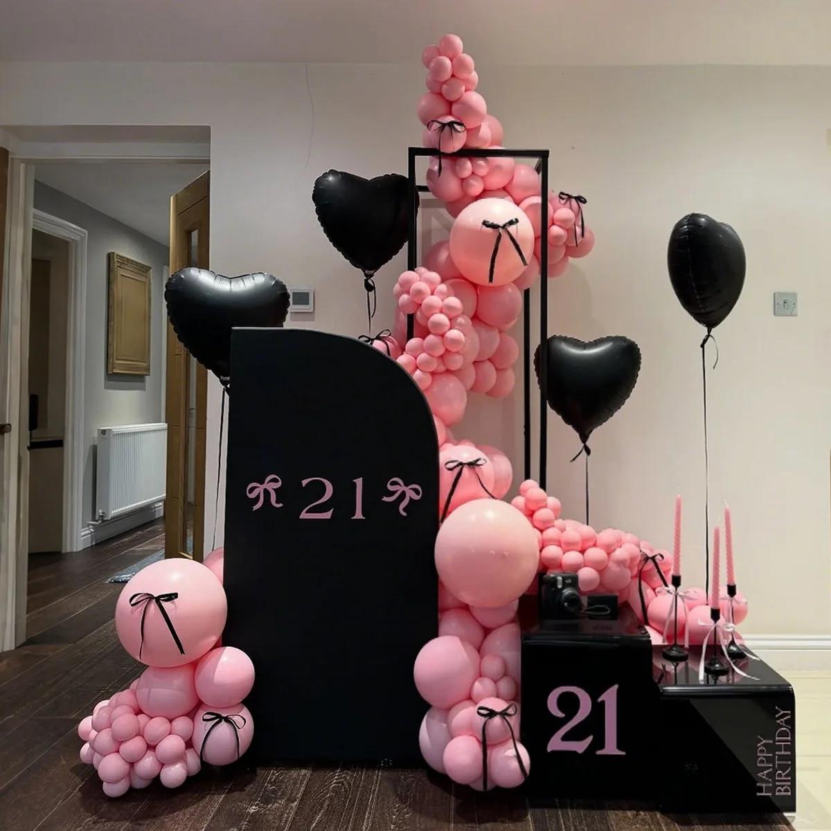 Rosa und schwarzes Ballon-Set, schwarzer und rosa Latex-Ballon, DIY-Bandschleife für Party-Dekoration, alles Gute zum Geburtstag, Prinzessin, Teeparty
