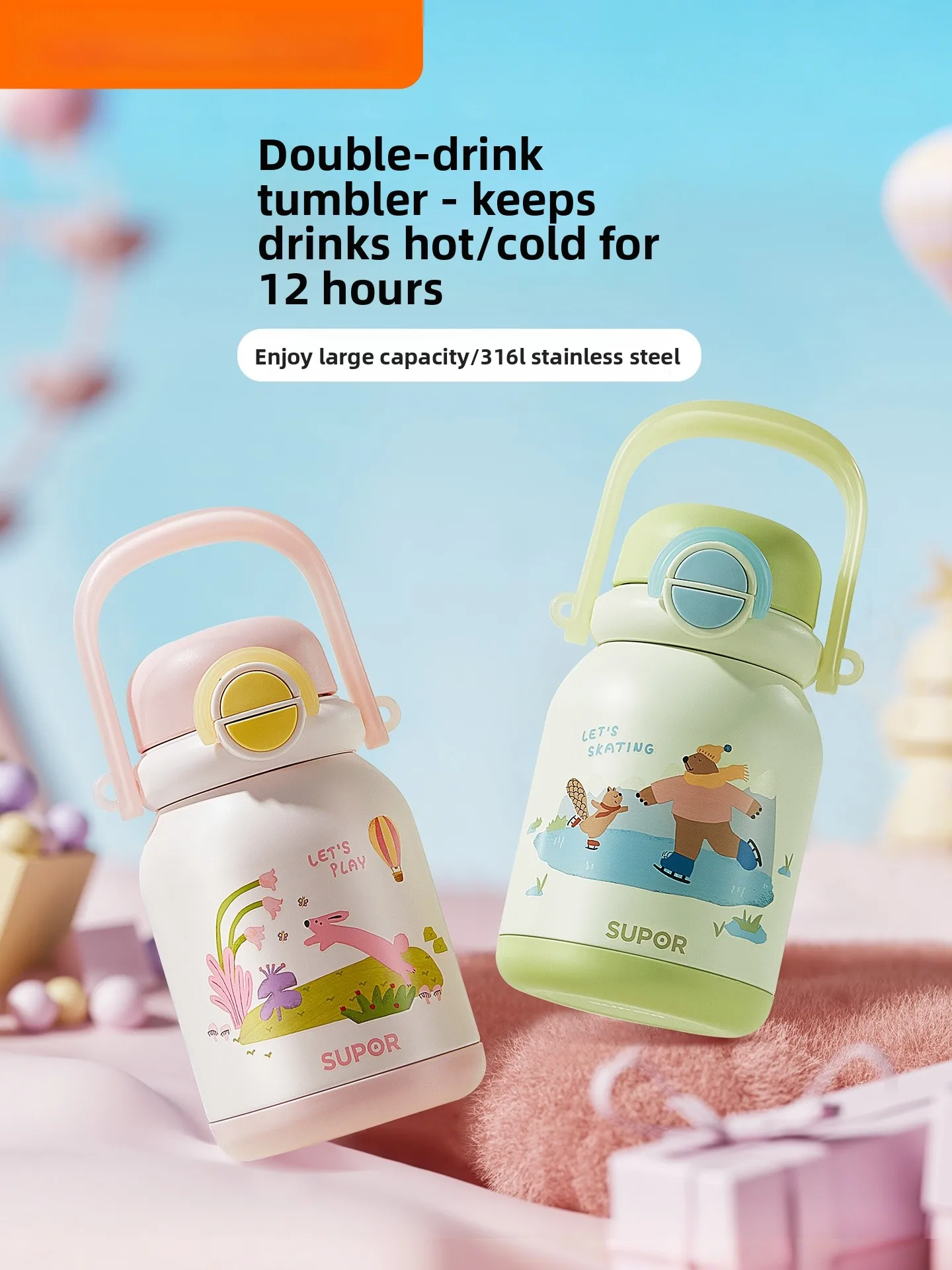 

Термокружка Supor большой емкости, портативная, для женщин, с высоким эстетическим качеством, для активного отдыха, удобная, из нержавеющей стали