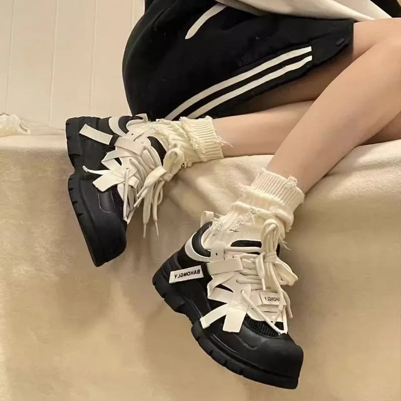 SHANPA Cute Platform Shoes for Women Black Collegiate Style Breathable Height Increase Versatile for Daily Use Womens Footwear