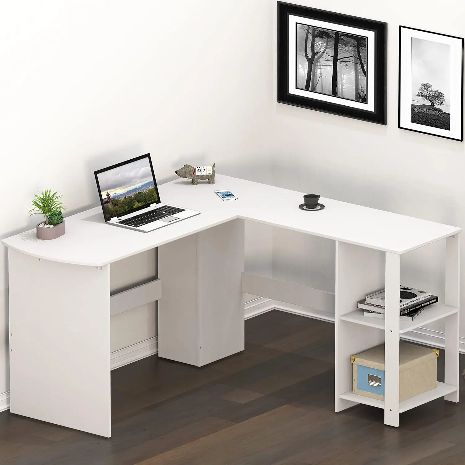 L-Shaped Home Office Wood Corner Desk, White