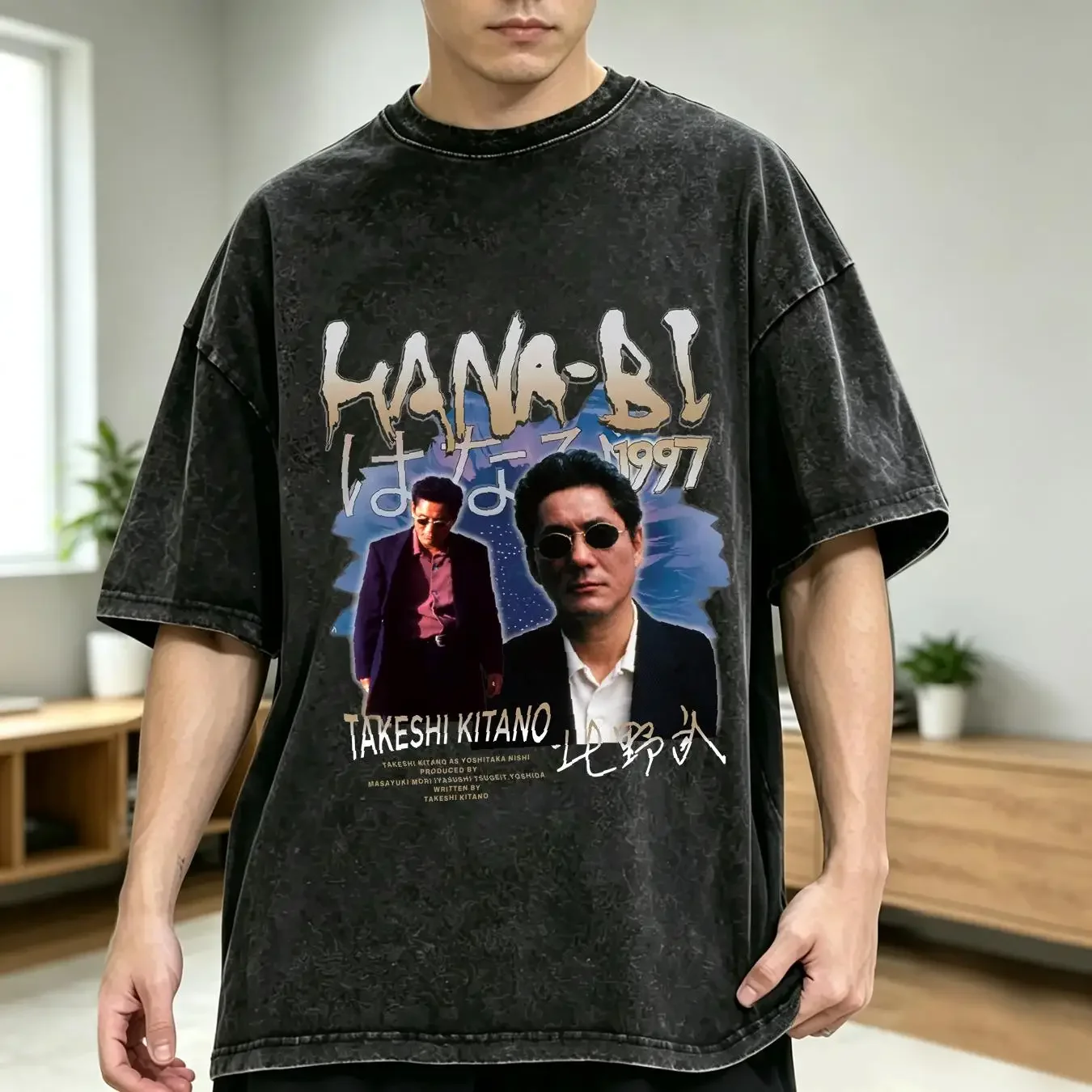 washed T Shirt Hana Bi Takeshi Kitano Japanese Movie vintage Washed Versatile Comfortable Slightly fashion designer clothes