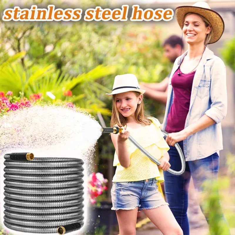

﻿ Flexible Stainless Steel Garden Hose High Pressure Watering Pipe for Car Wash Irrigation Garden Hose Accessories