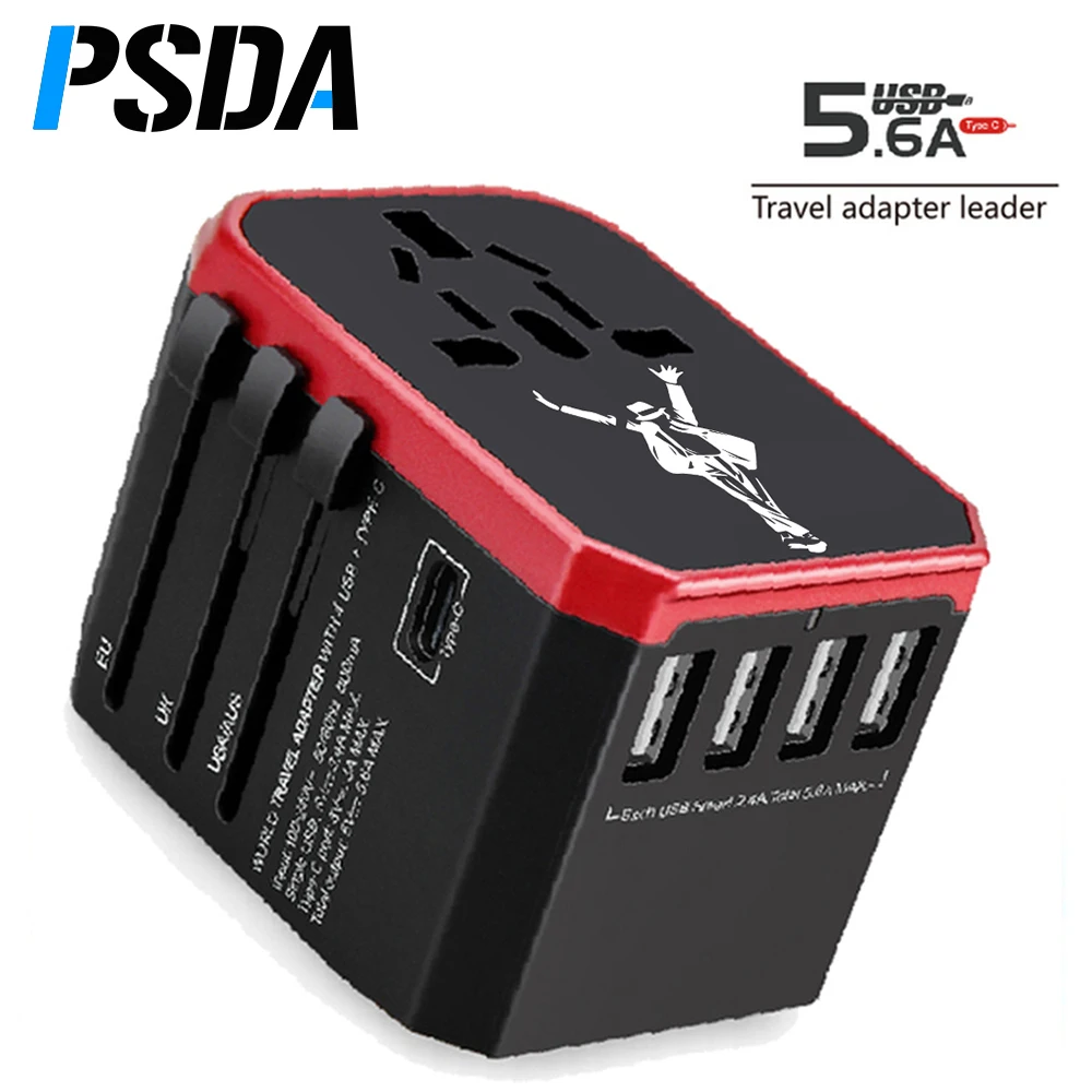 PSDA 3D Smart Travel Adapter International Plug Adaptor Wall USB Type C Charger AC Power for USA EU UK AU US iPhone iPad Android