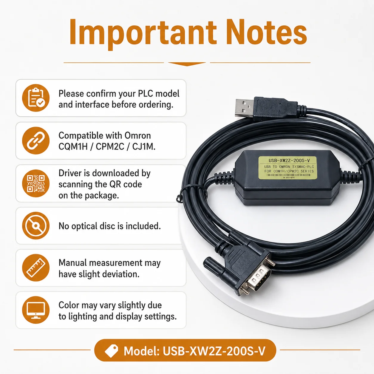 High Performance USB-XW2Z-200S-V PLC Download Cable for Omron CQM1H CPM2C CJ1M CH340 Chip Tinned Copper 3M