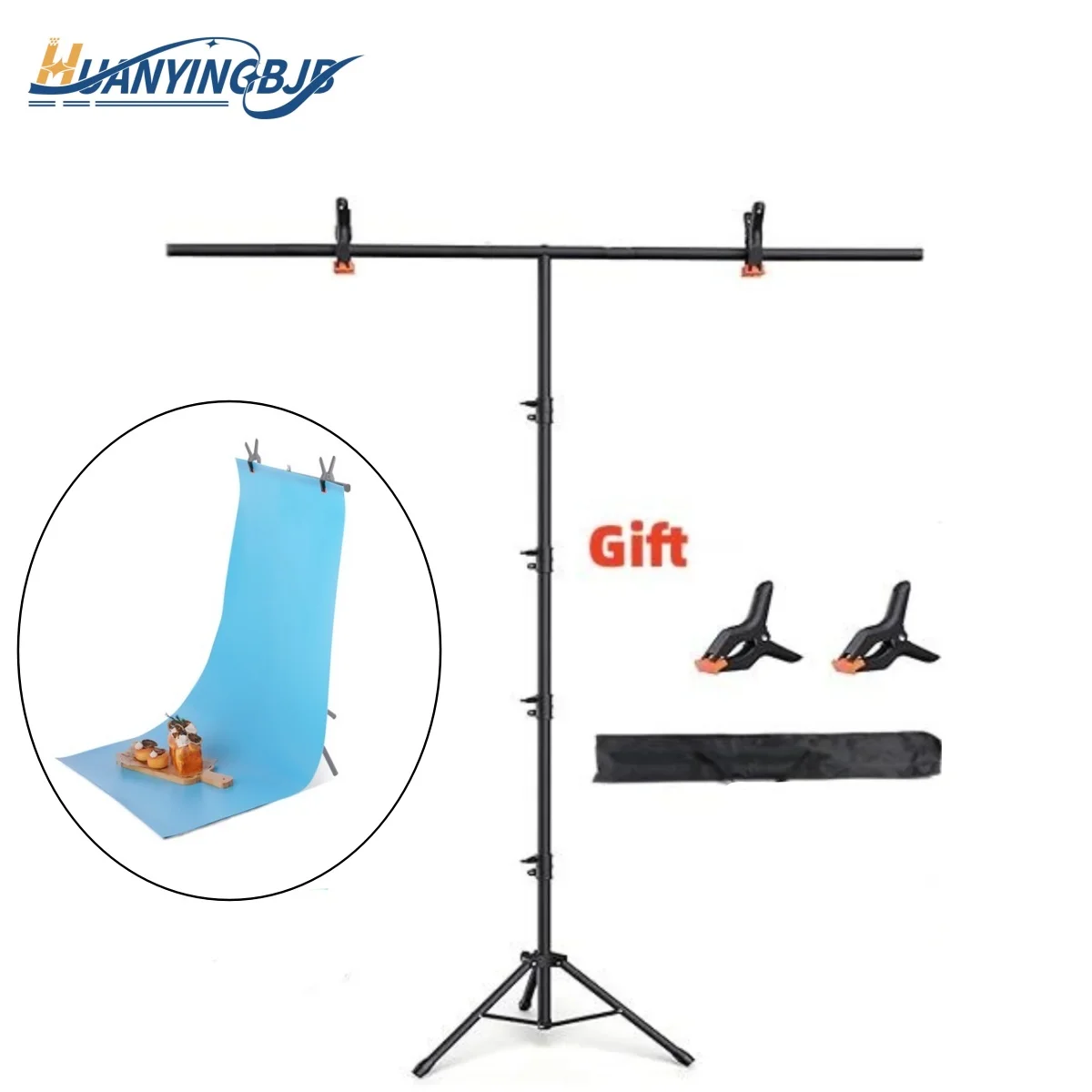 

T-Shape Background Stand Kit Adjustable Photography Background Photo Backdrop Frame with Carry Bag Spring Clamp For Photo Studio
