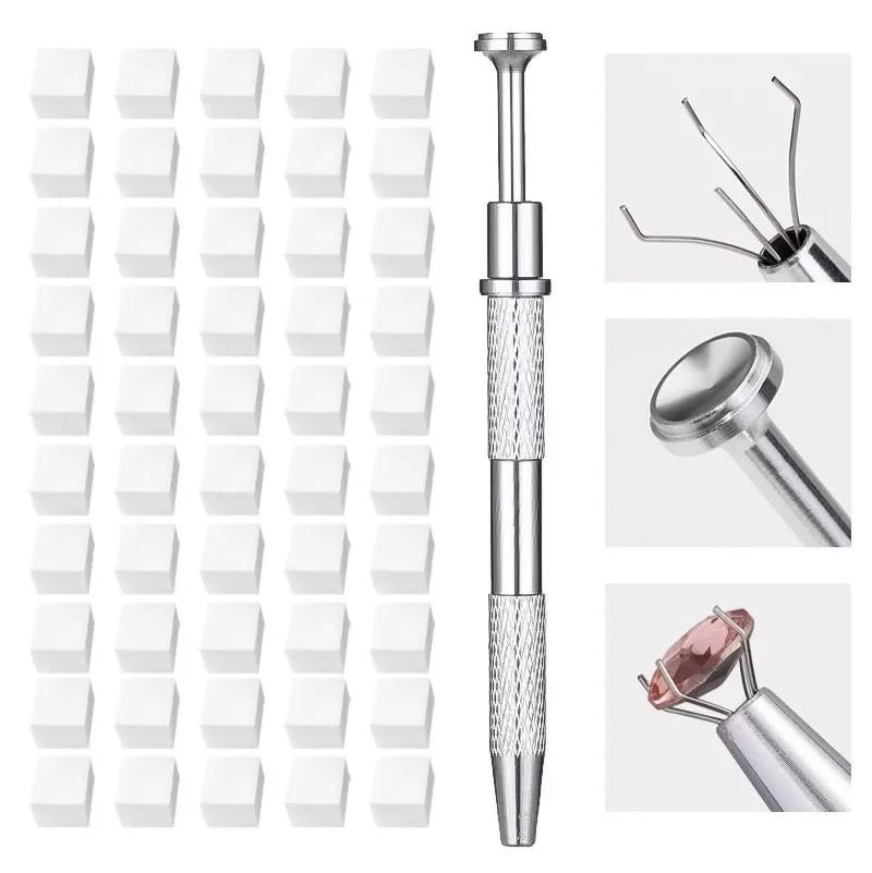 1PC 4-Prong Nail Sponge Tweezers + 50PCS Sponge Applicators Nail Art Tool for Ombre Gradient Gel Polish Makeup Nail Care