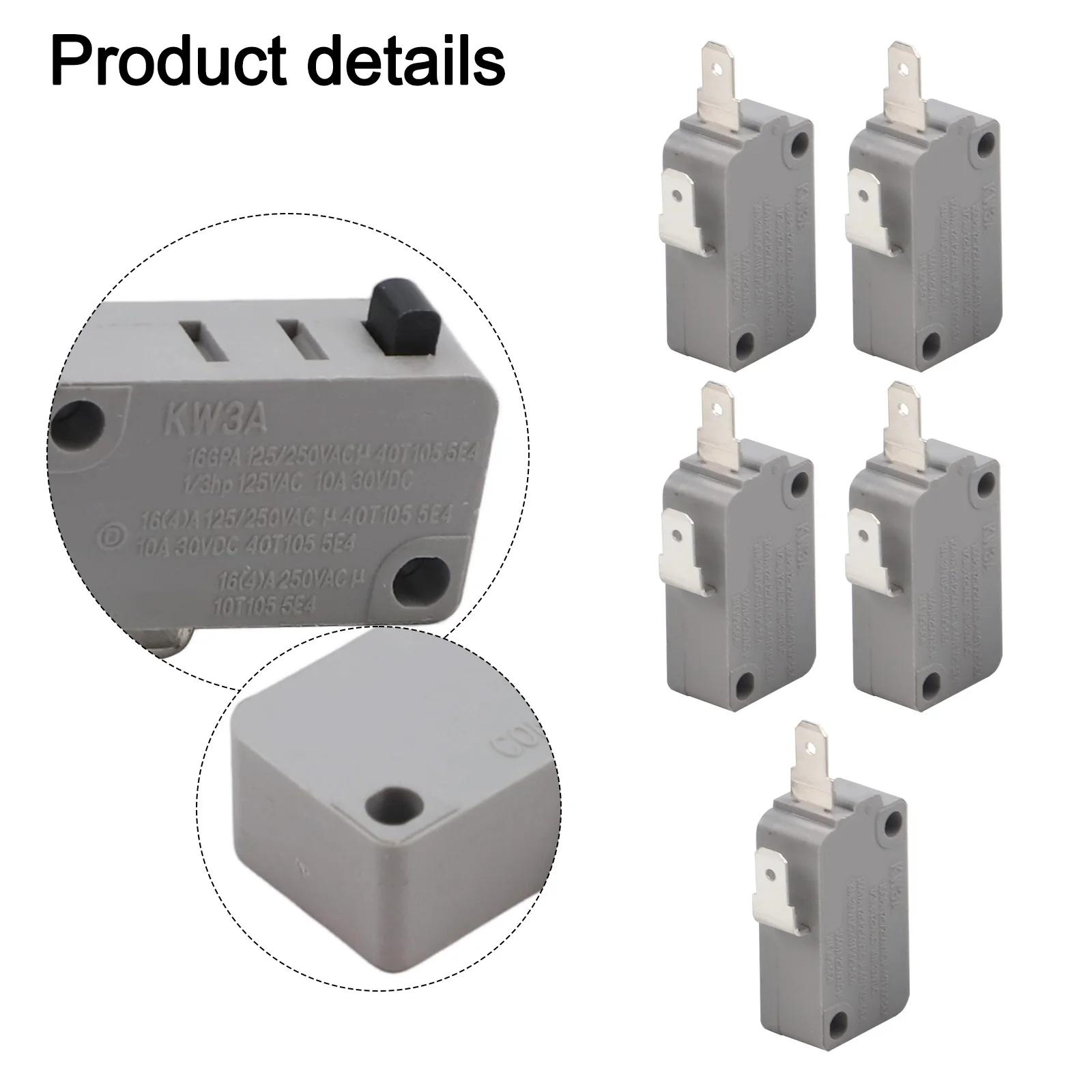 5pcs Gray For KW3A Limit Switch Normally Open Travel Switch For Microwave Oven Washing Machine Rice Cooker Kitchen Appliance