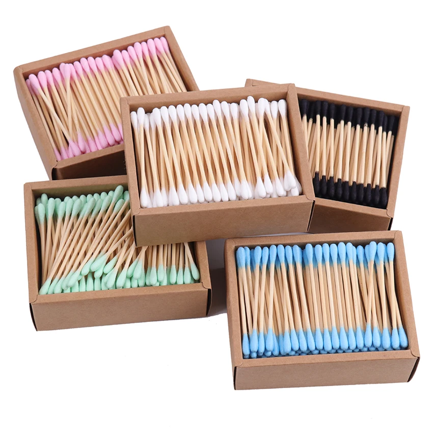 

Sdatter 200PCS/Box Double Head Cotton Swab Bamboo Sticks Cotton Swab Disposable Buds Cotton For Beauty Makeup Nose Ears Cleaning