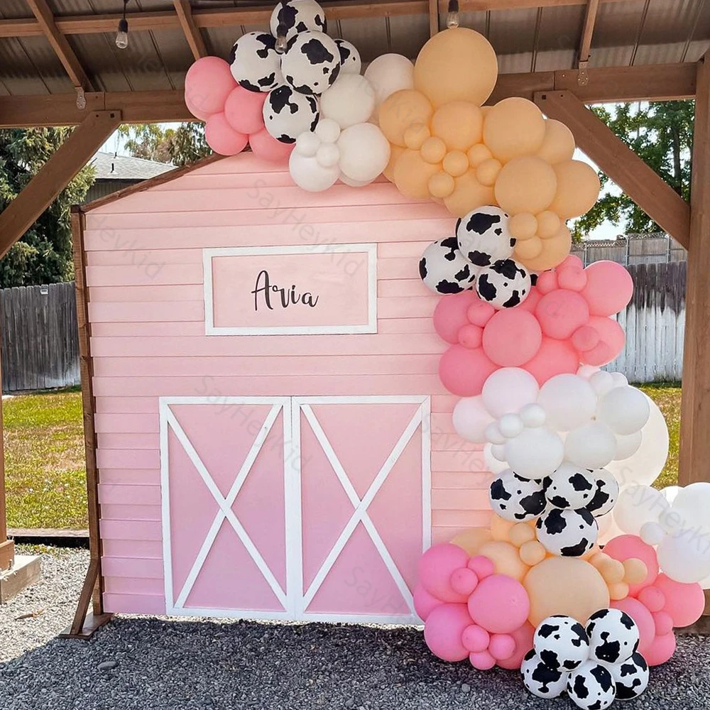 

132pcs/set Pink Barn Balloons Garland Arch Kit Cow Pattern Balloon Cute Baby Shower Wedding Birthday Anniversary Party Decor