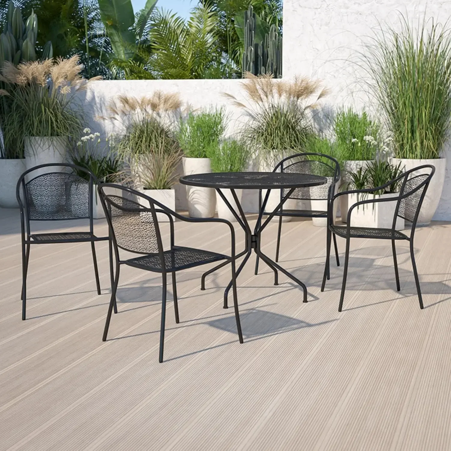 Commercial Grade 35.25" Round Indoor-Outdoor Steel Patio Table Set with 4 Round Back Chairs