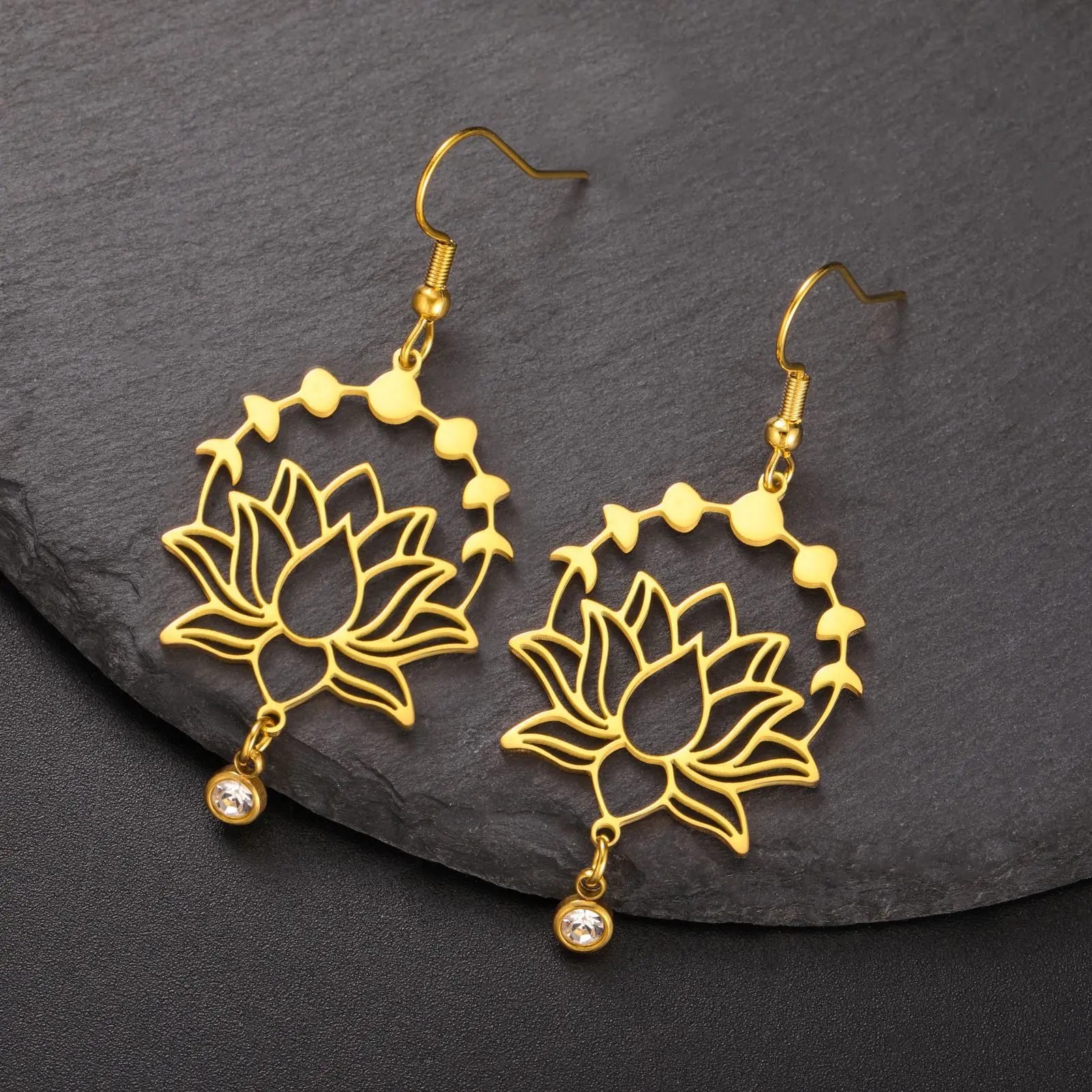 Kitykiss Sweet Double Lotus Pendant Earrings Tassel DIY Earrings New Fashion Accessories