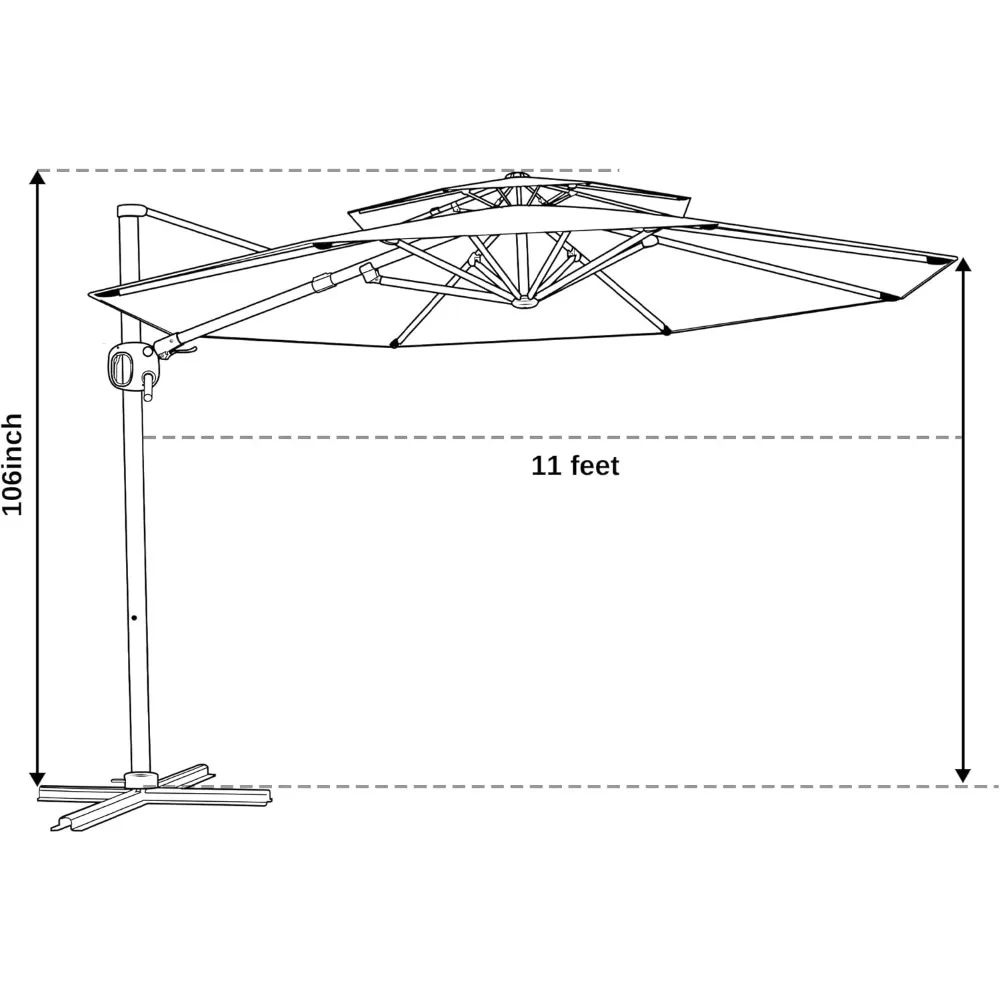 Sombrilla de Patio redonda de 11 pies, gran voladizo Offset con rotación de 360 °, resistente al viento y a los rayos UV, para piscina al aire libre