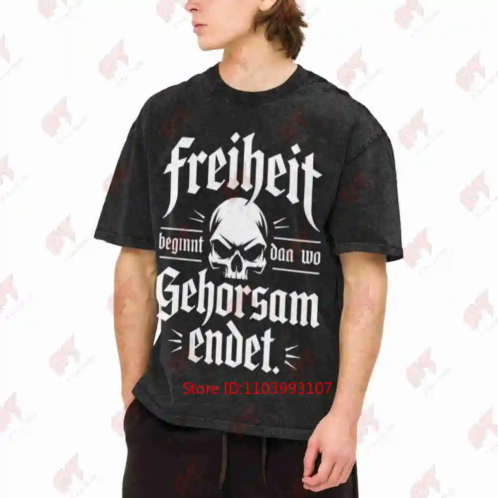 German Gothic Freedom Begins Obedience Ends Vintage Washed Tee Pure Cotton T-Shirt