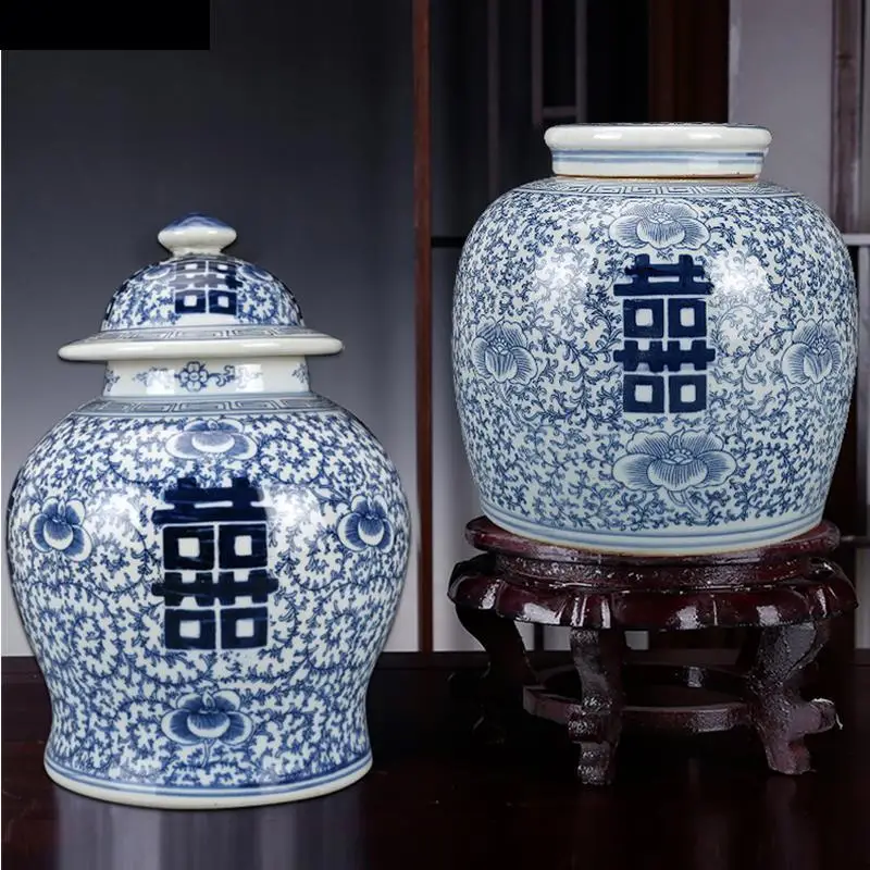 Classical Flower Ceramic Storage Jar with Lid Household Large Vase Art Countertop Decoration Tea Candy Sealed