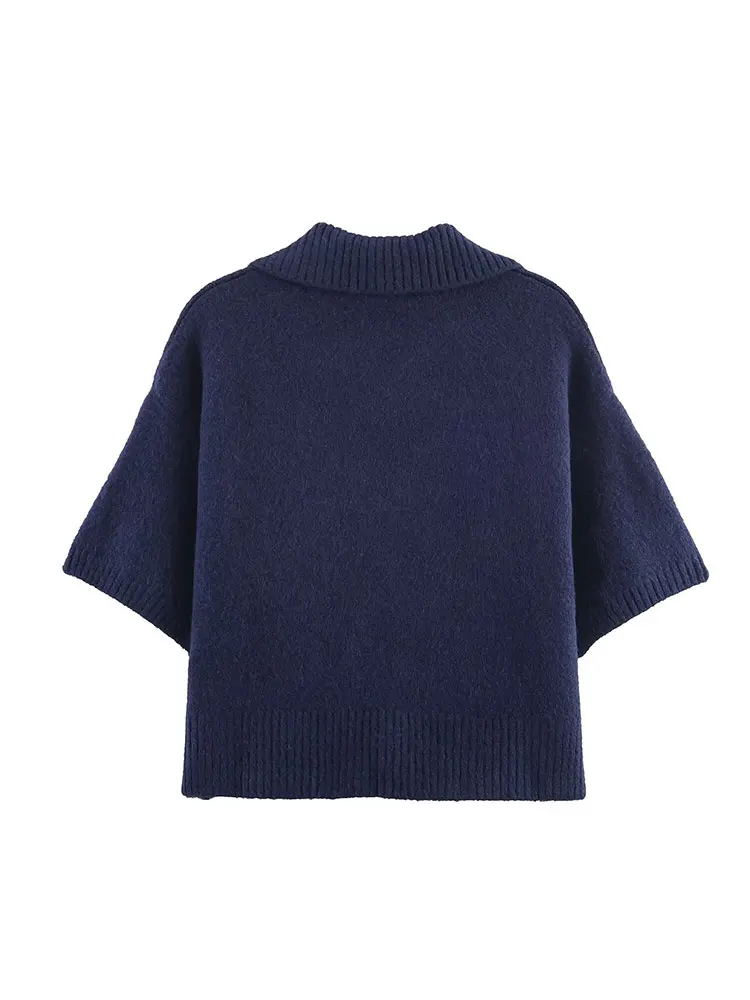 Nlzgmsj feminino contrastante malha 2025 moda feminina manga curta botão lazer colarinho de malha feminina altura rua elegante topo