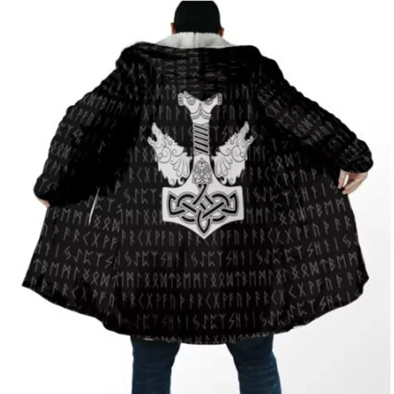 الرجال الشتاء موضة مقنعين عباءة مع التنين الوشم ثلاثية الأبعاد مطبوعة الصوف مقنعين عباءة محايد عادية سميكة الدافئة عباءة معطف Z0289 #5
