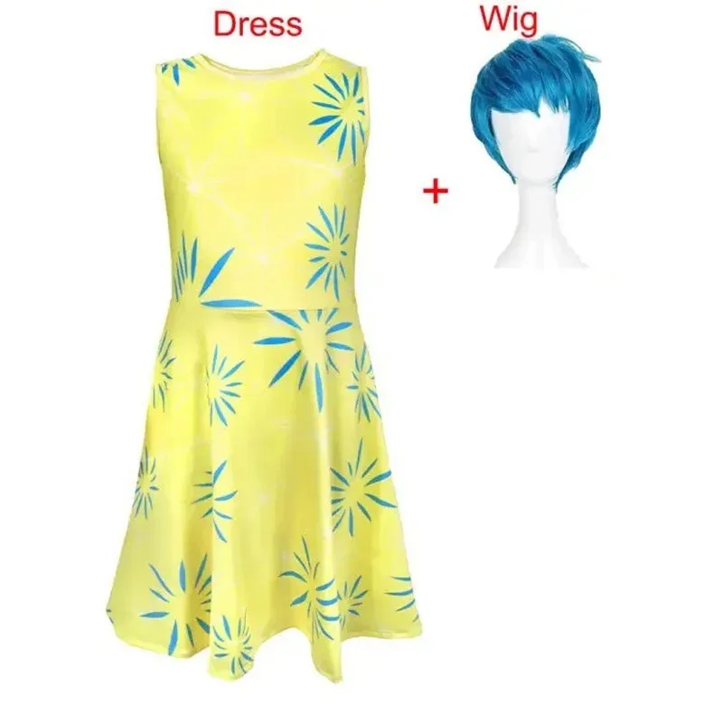 내부 코스프레 아웃 2 코스프레 키즈 드레스 의상 영화 조이 디스가스트 롤플레잉 드레스 스카프 가발 여성 어린이 할로윈 파티 의상