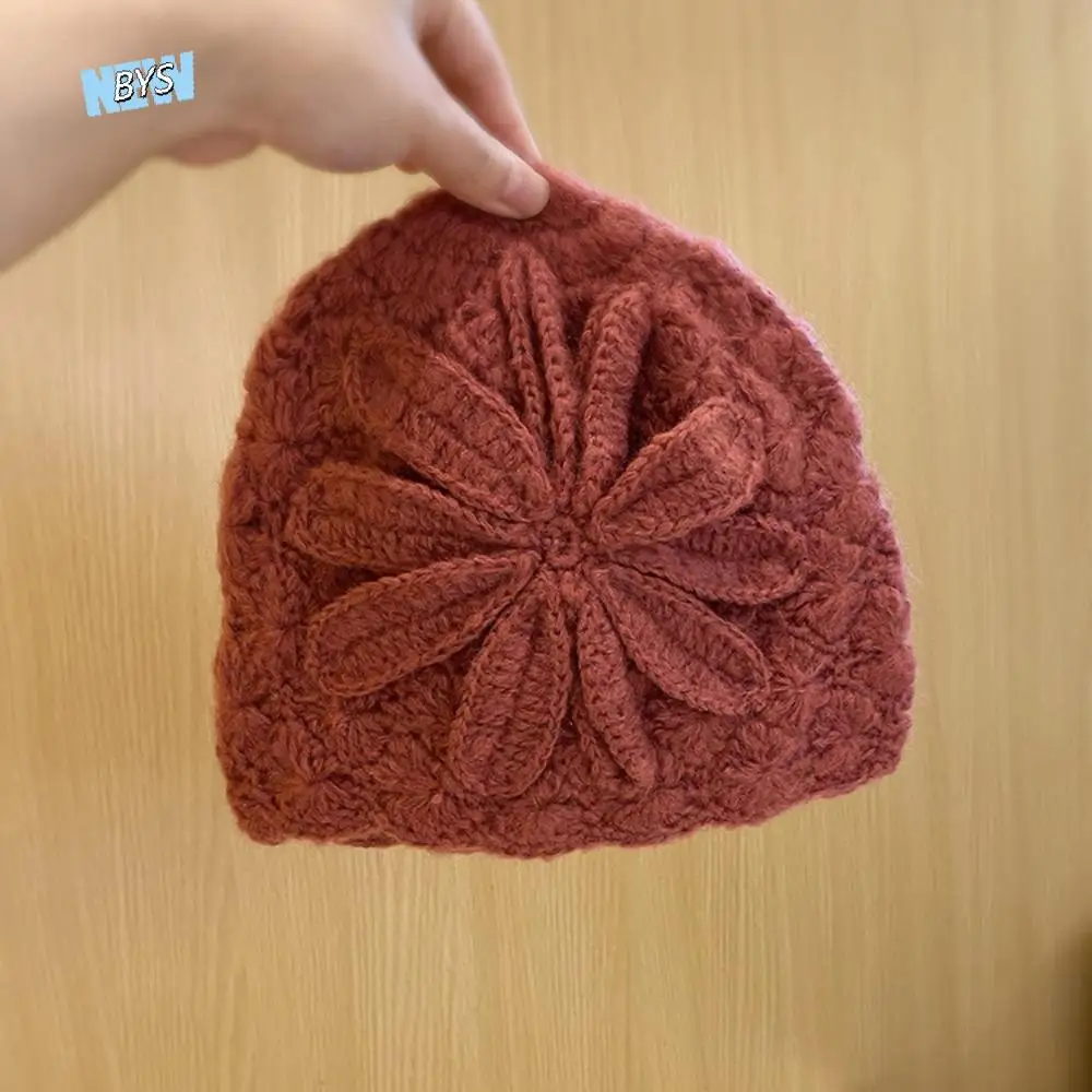 

Fashion Handmade Crochet Flower Hat Bohemian Style Thin Hollow Out Knitted Hat Korean Ethnic Style Weave Cap Spring and Summer