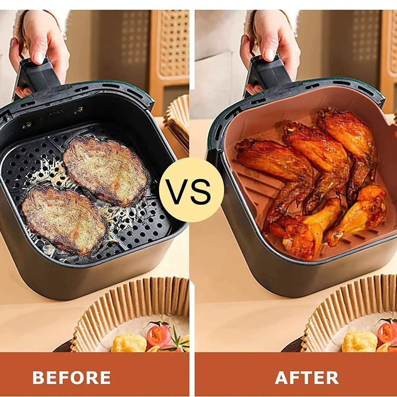 غير عصا 8.2 بوصة مقلاة الهواء سيليكون بطانات مربع Airfryer بطانات قابلة لإعادة الاستخدام سلة وعاء صينية الخبز Airfryer الملحقات